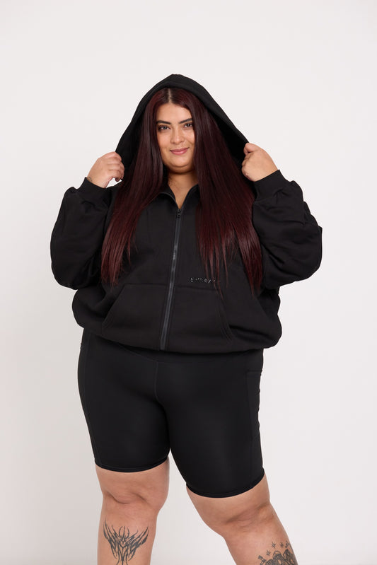 Oversized Full-Zip Hoodie - Black