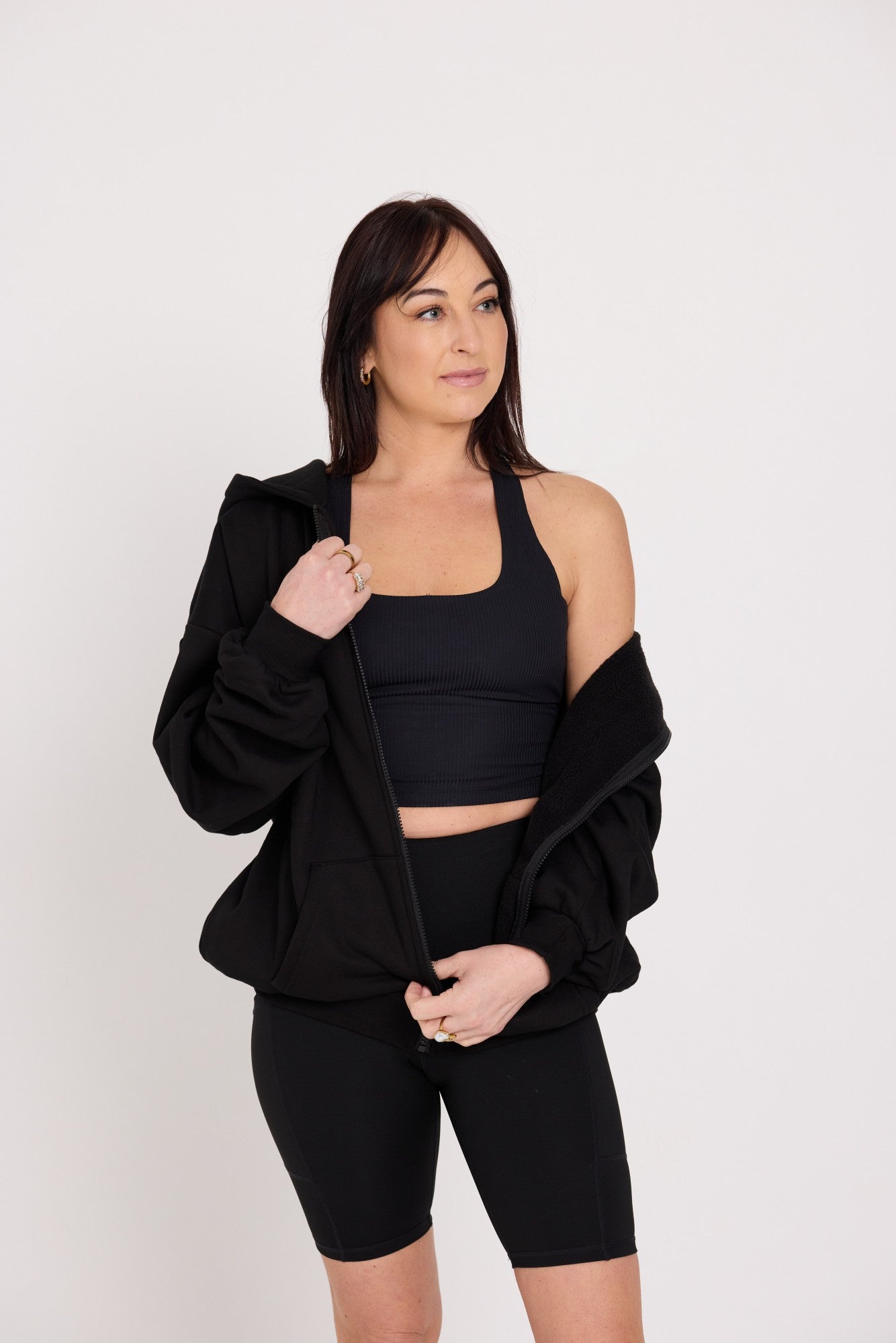 Oversized Full-Zip Hoodie - Black